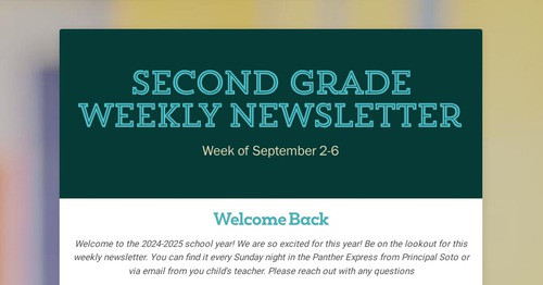 Second Grade Weekly Newsletter