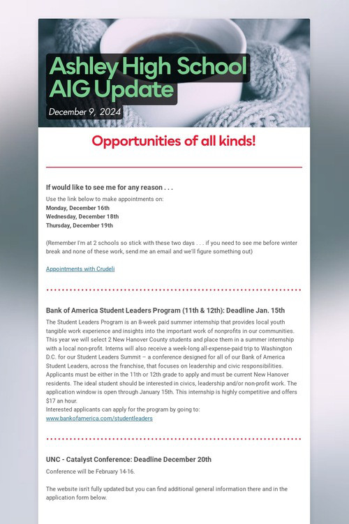 Ashley High School AIG Update