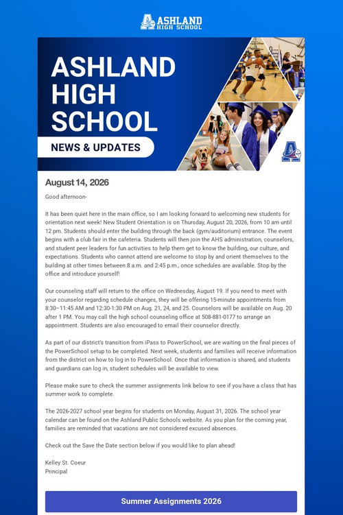 Ashland High School Weekly Update