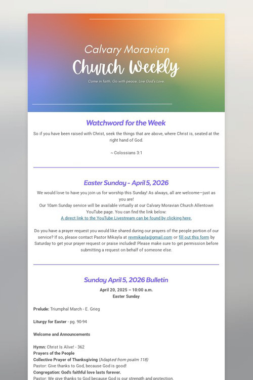 Calvary Moravian Church Weekly