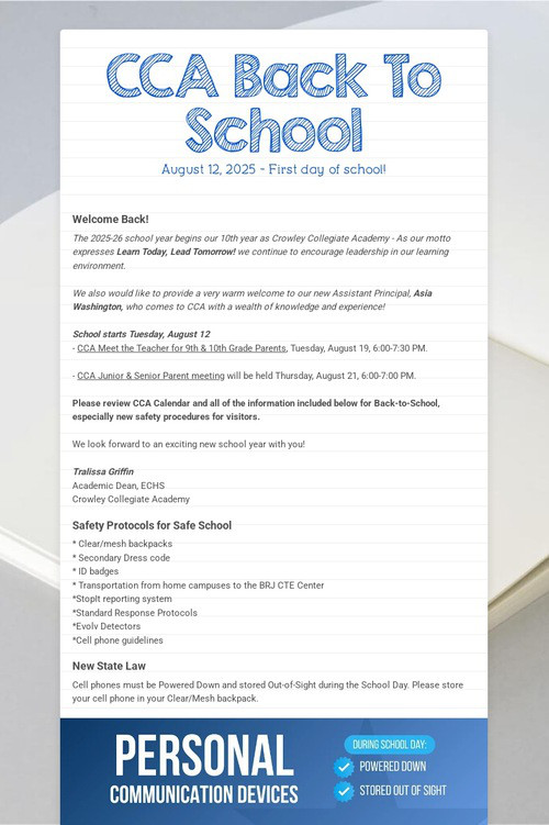 CCA Back To School