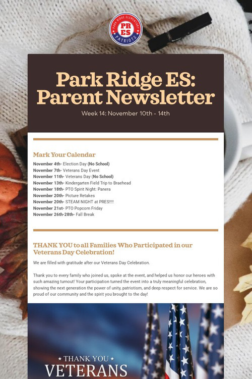 Park Ridge ES:  Parent Newsletter