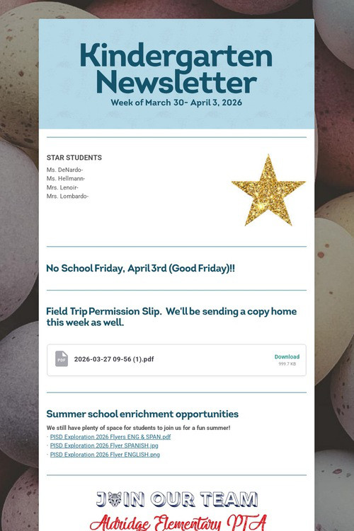 Kindergarten Newsletter