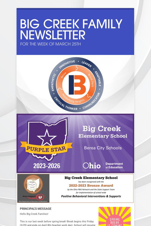 BIG CREEK FAMILY NEWSLETTER
