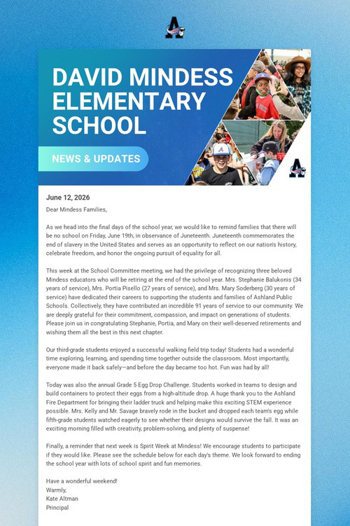 Mindess School Weekly Update