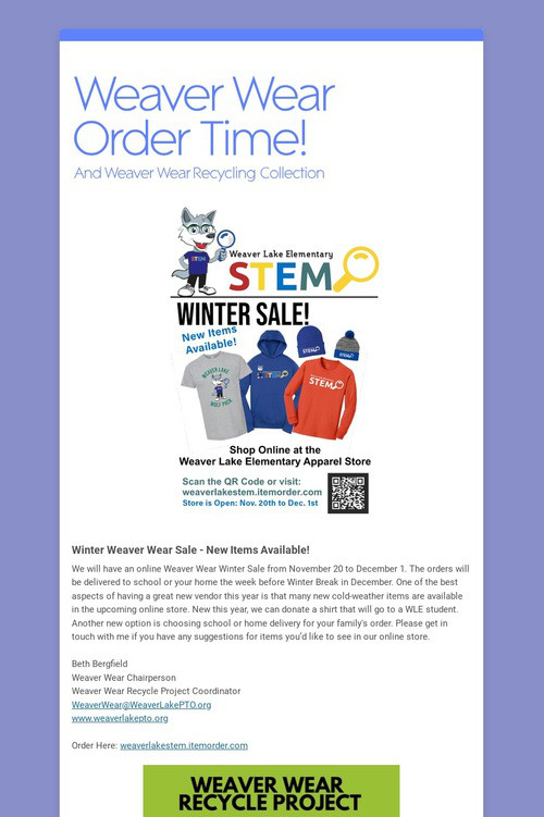 Weaver Wear Order Time!