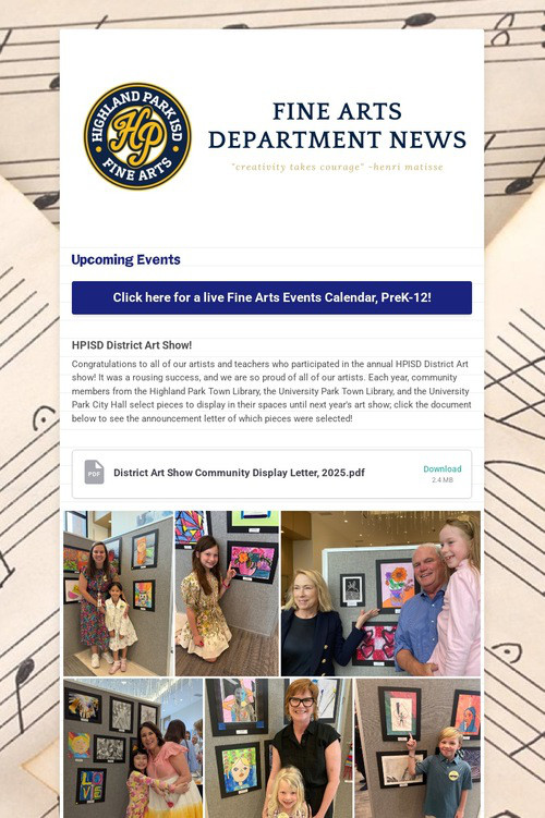 05/02/25 Fine Arts Department News