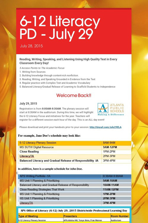 6-12 Literacy PD - July 29