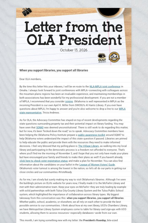 Letter from the OLA President