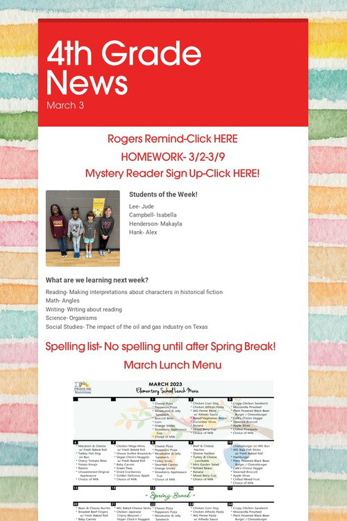 4th Grade News