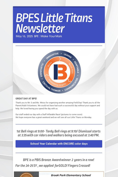 BPES Little Titans Newsletter