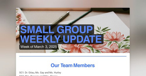 SMALL GROUP WEEKLY UPDATE
