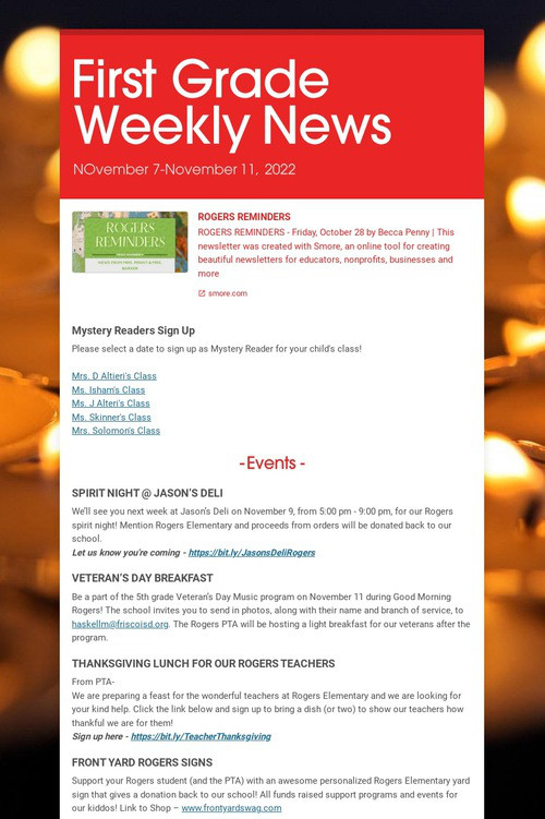 First Grade Weekly News
