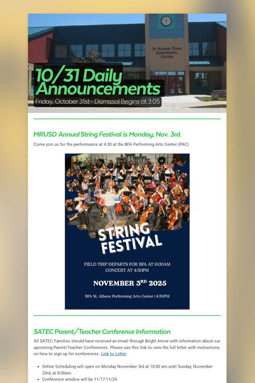 10/31 Daily Announcements