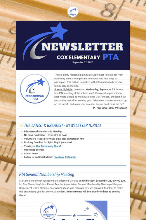 Cox Sept 22, 2026 PTA Newsletter