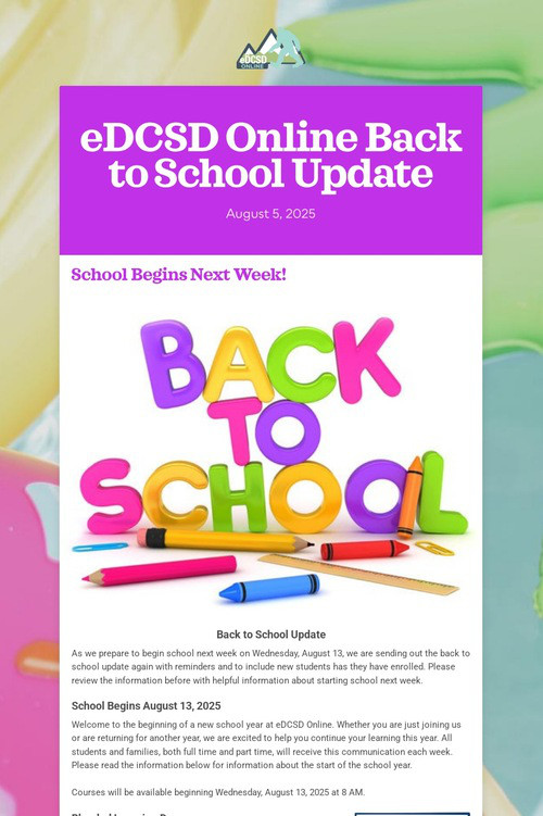 eDCSD Online Back to School Update
