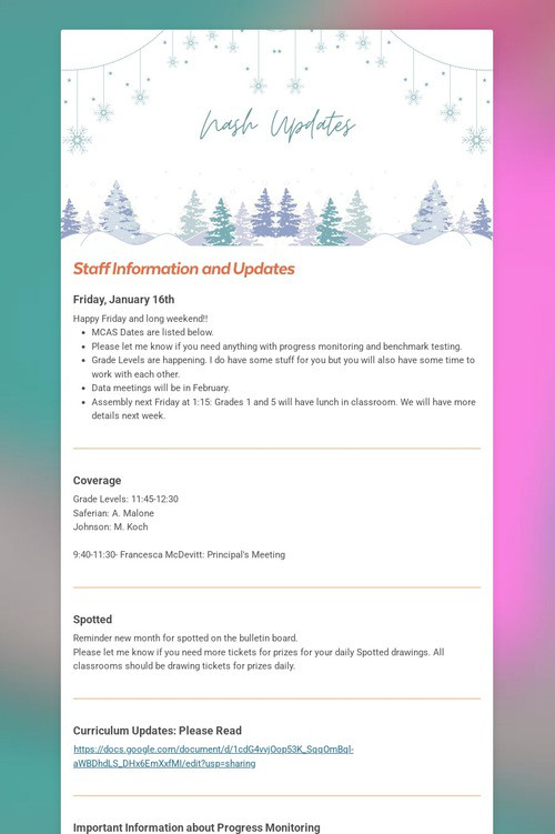 Greenfield High Stuffy-Staff-Update