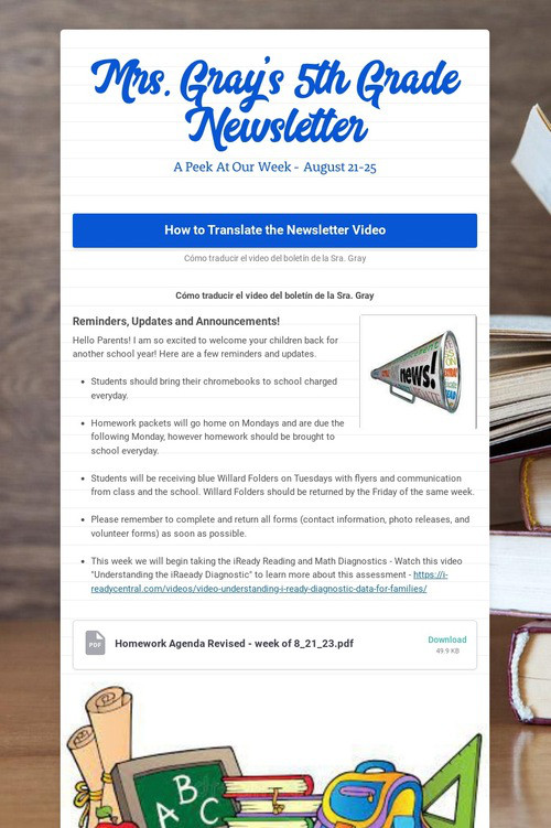 Mrs. Gray's 5th Grade Newsletter