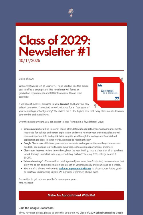 Class of 2029: Newsletter #1