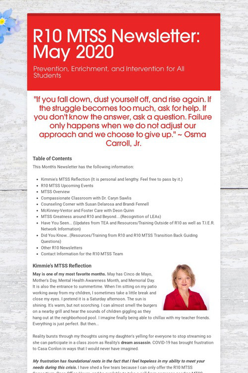 R10 MTSS Newsletter: May 2020