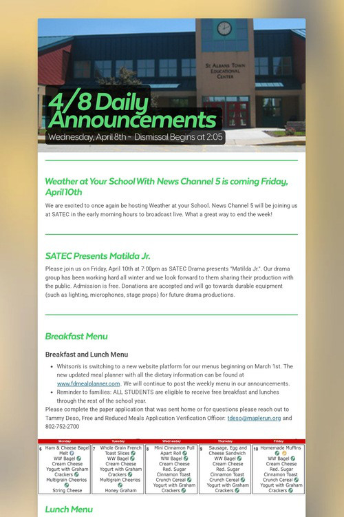 4/8 Daily Announcements