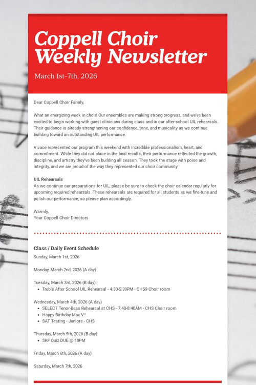 Coppell Choir Weekly Newsletter