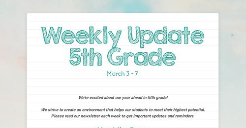 Weekly Update 5th Grade