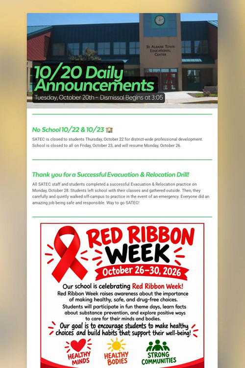 10/20 Daily Announcements