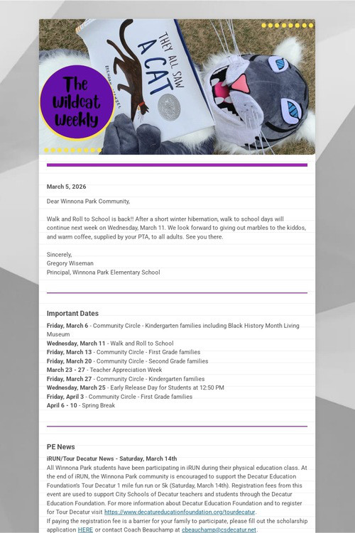 Winnona Park Weekly Update