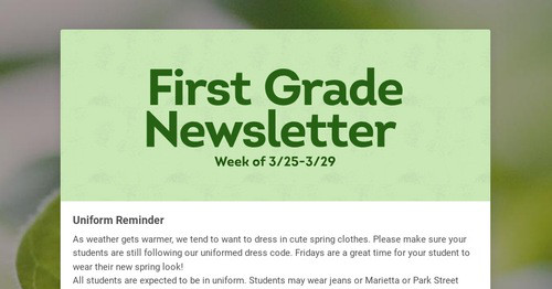 First Grade Newsletter