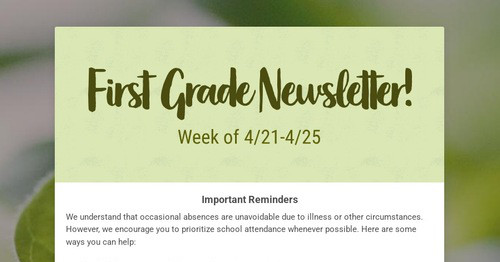 First Grade Newsletter!