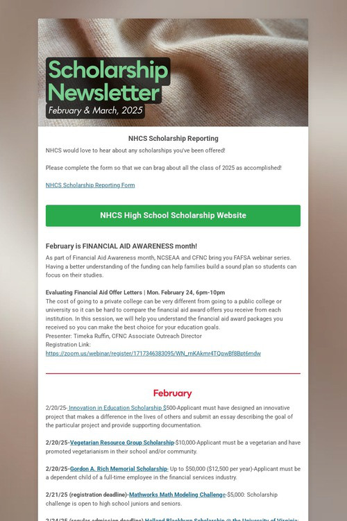 Scholarship Newsletter