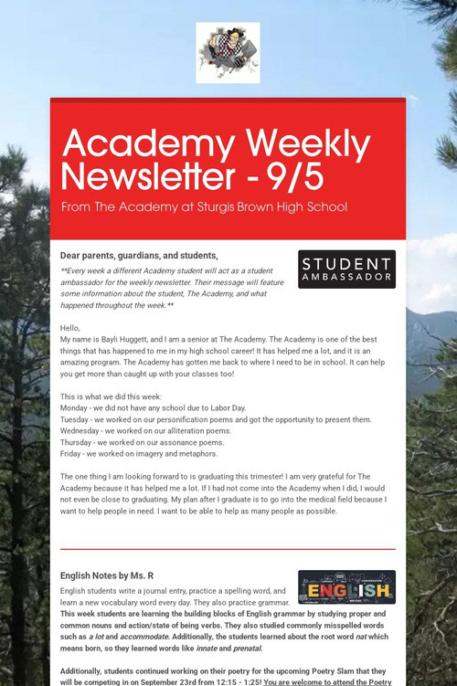 Academy Weekly Newsletter - 9/5
