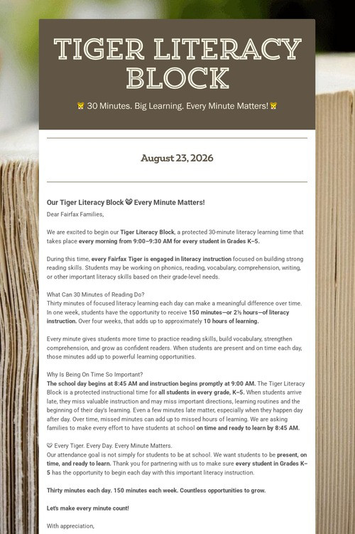 Tiger Literacy Block