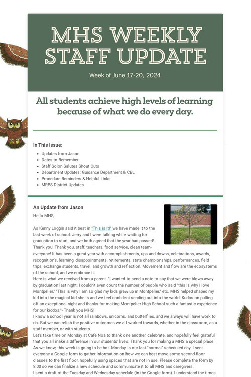 MHS WEEKLY STAFF UPDATE