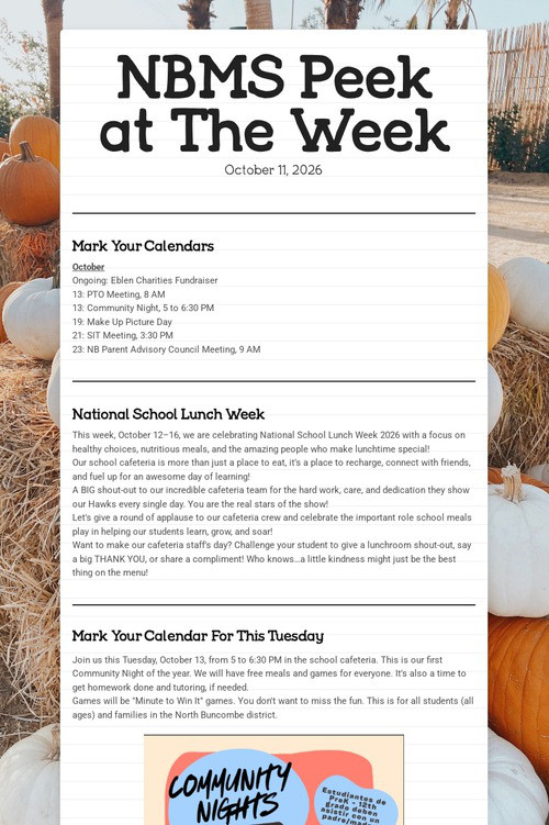 NBMS Peek at The Week