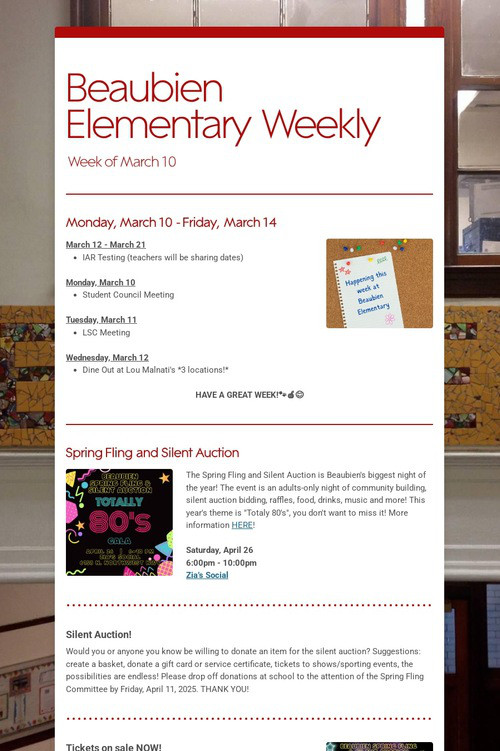 Beaubien Elementary Weekly