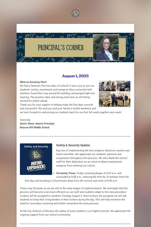 A Message From Principal Glenn