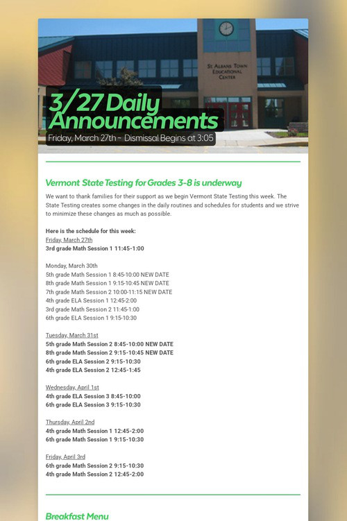 3/27 Daily Announcements