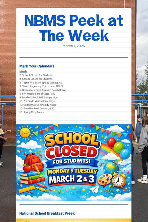 NBMS Peek at The Week