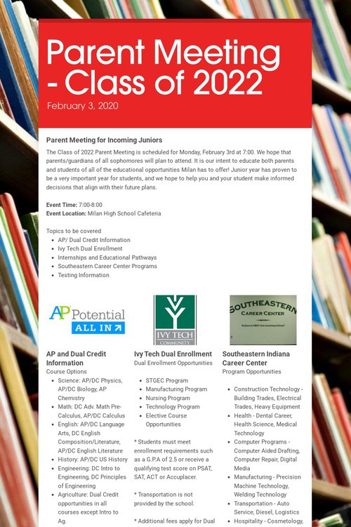 Parent Meeting - Class of 2022