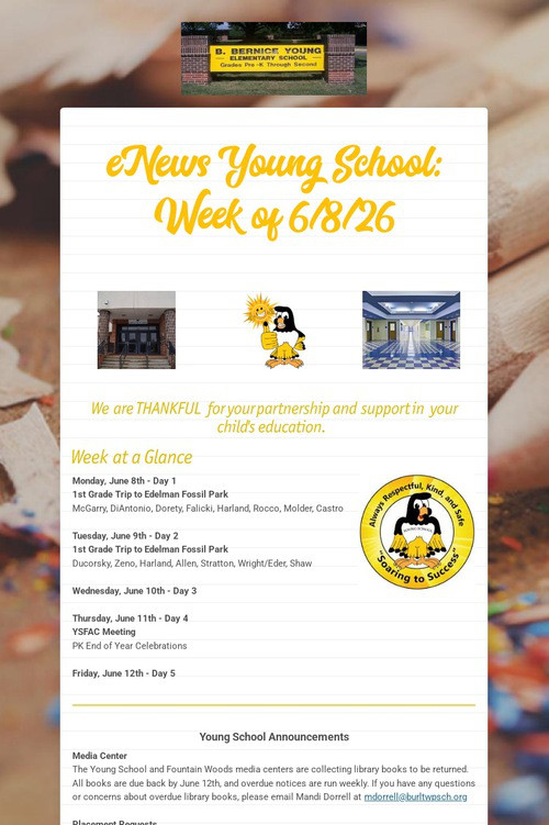 eNews Young School: Week of 6/8/26