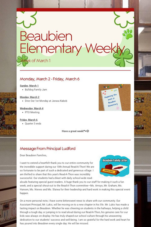 Beaubien Elementary Weekly
