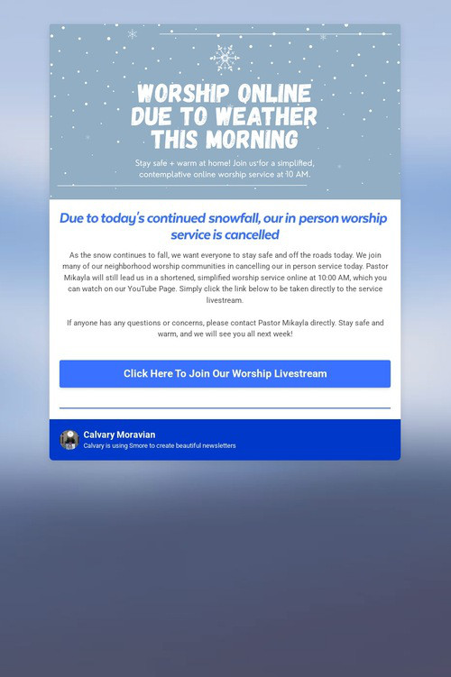 In Person Worship Cancelled Today