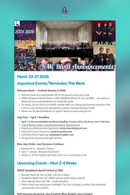 SME Band Announcements - 3/23/2026