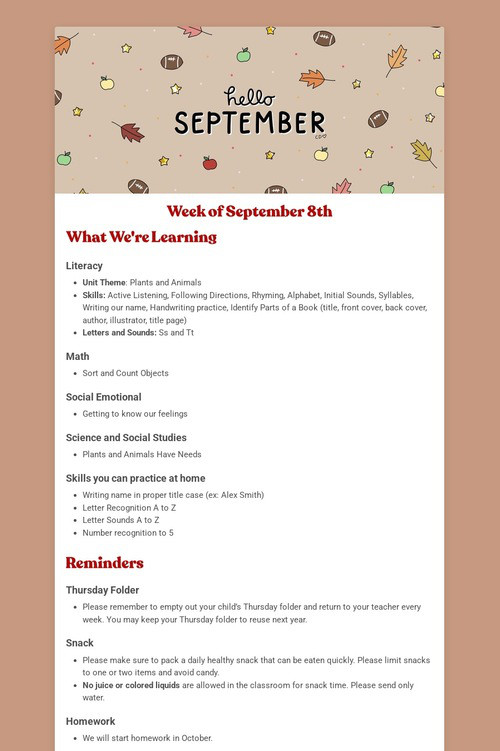 Kindergarten Newsletter