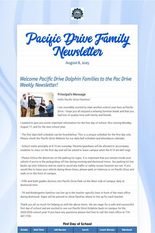 Pacific Drive Family Newsletter