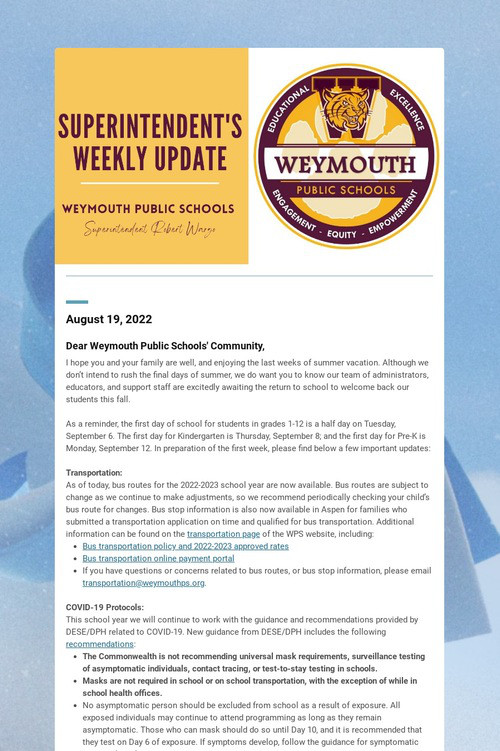 Superintendent's Weekly Update