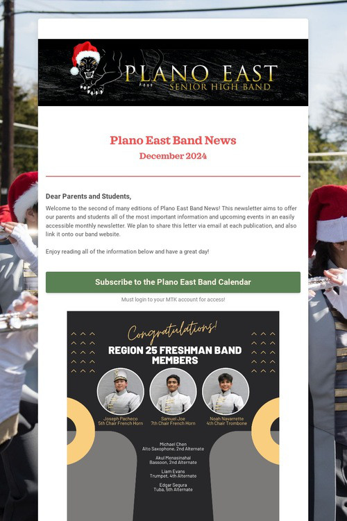 Plano East Band News - December ⛄