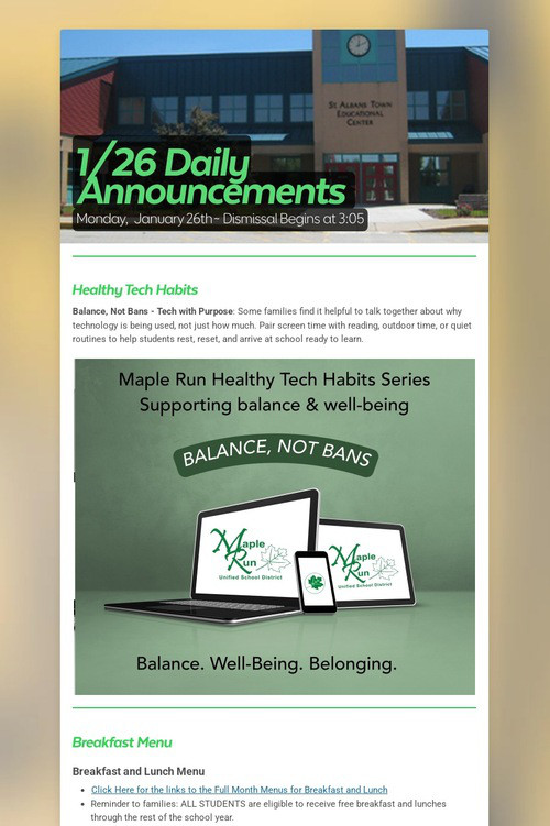 1/26 Daily Announcements